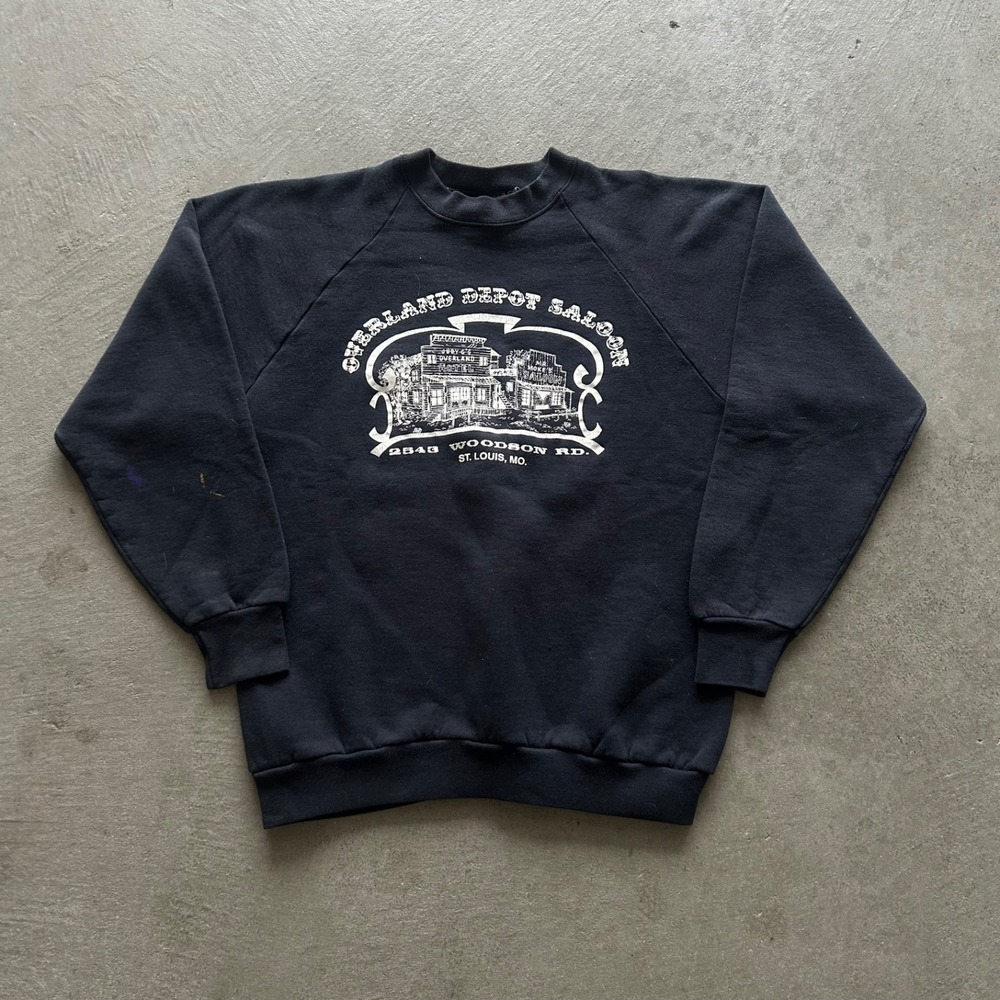 Vintage 90s Overland Depot Saloon Sweatshirt Size Large Black Crewneck St. Louis
